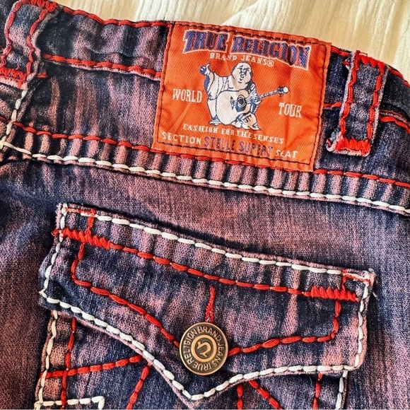 True Religion super T jeans distressed OOAK mid low rise red Rare NEW deadstock - Picture 14 of 16